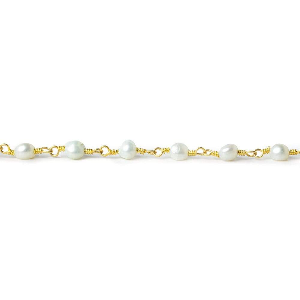 4x3mm White side drilled oval Gold plated Chain by the foot 31 pcs (ONLINE ORDER ONLY)