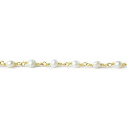 4x3mm White side drilled oval Gold plated Chain by the foot 31 pcs (ONLINE ORDER ONLY)