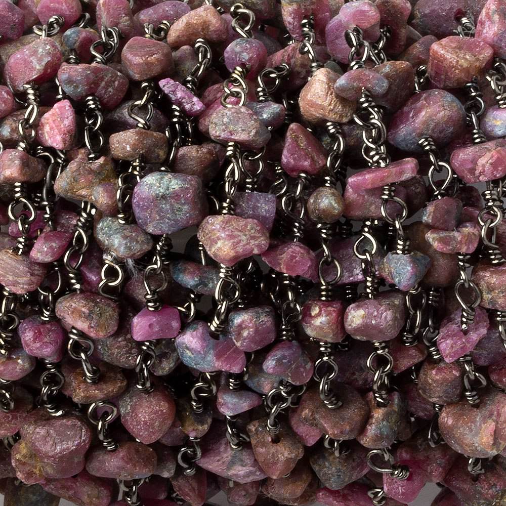 4x4-10x6mm Matte Ruby in Zoisite Chips Black Gold plated Chain by the foot 36 pieces (ONLINE ORDER ONLY)