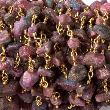4x4-10x6mm Matte Ruby in Zoisite Chips Gold plated Chain by the foot 36 pieces (ONLINE ORDER ONLY)