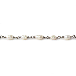 4x5-3x4mm White Straight Drill Baroque Pearl Black Gold plated Chain by the foot 27 pcs (ONLINE ORDER ONLY)