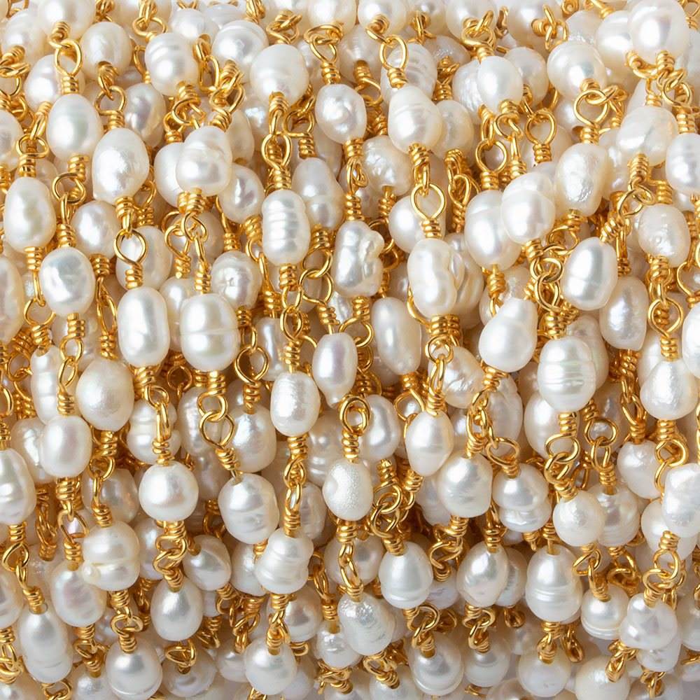 4x5-3x4mm White Straight Drill Baroque Pearl Gold plated Chain by the foot 27 pcs (ONLINE ORDER ONLY)