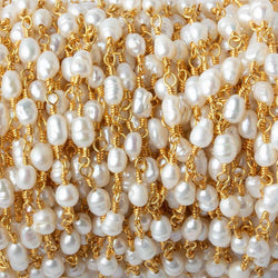 4x5-3x4mm White Straight Drill Baroque Pearl Gold plated Chain by the foot 27 pcs (ONLINE ORDER ONLY)