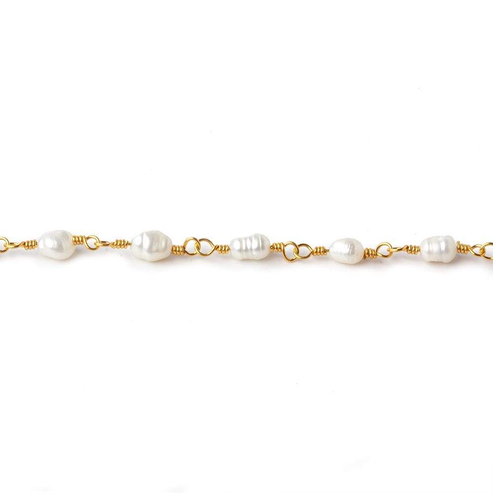 4x5-3x4mm White Straight Drill Baroque Pearl Gold plated Chain by the foot 27 pcs (ONLINE ORDER ONLY)