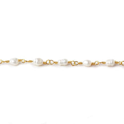 4x5-3x4mm White Straight Drill Baroque Pearl Gold plated Chain by the foot 27 pcs (ONLINE ORDER ONLY)