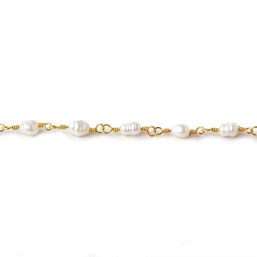 4x5-3x4mm White Straight Drill Baroque Pearl Gold plated Chain by the foot 27 pcs (ONLINE ORDER ONLY)