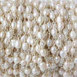 4x5-3x4mm White Straight Drill Baroque Pearl Silver plated Chain by the foot 27 pcs (ONLINE ORDER ONLY)
