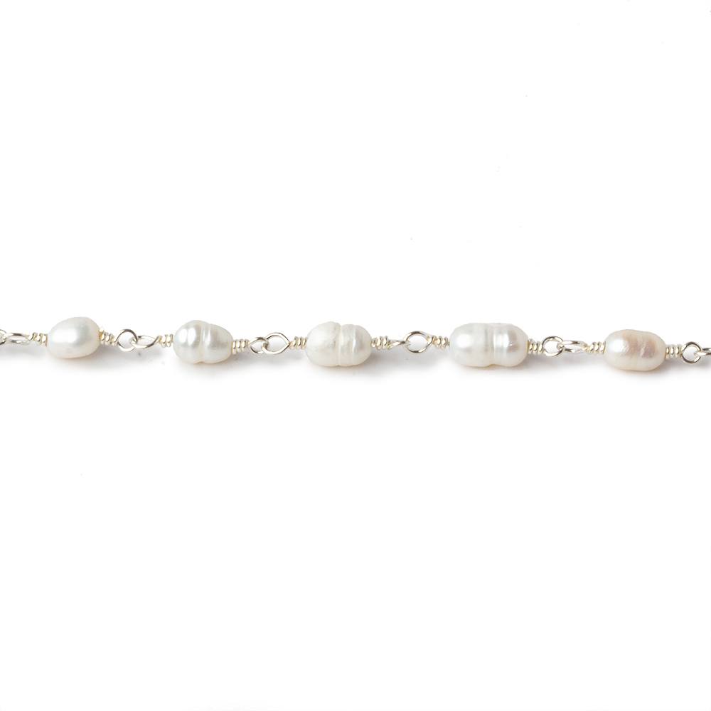 4x5-3x4mm White Straight Drill Baroque Pearl Silver plated Chain by the foot 27 pcs (ONLINE ORDER ONLY)