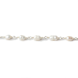 4x5-3x4mm White Straight Drill Baroque Pearl Silver plated Chain by the foot 27 pcs (ONLINE ORDER ONLY)