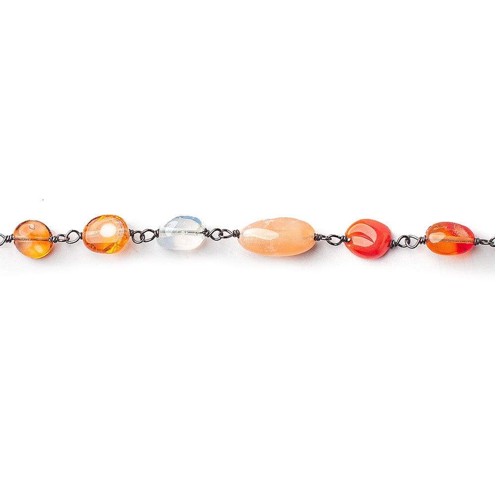 4x3-5x4mm Mexican Fire Opal plain nugget Black Gold on Silver .925 Chain (ONLINE ORDER ONLY)