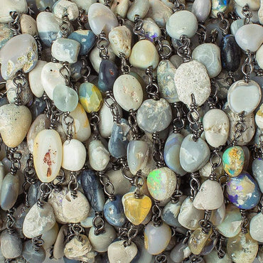 4x5-8x6mm Australian Opal plain nugget Black Gold on Silver .925n Chain by the foot 28 beads per (ONLINE ORDER ONLY)