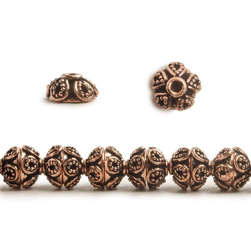 4x7x7mm Antiqued Copper Bead Cap with Bali Miligrain Design 8 inch 54 pcs (ONLINE ORDER ONLY)