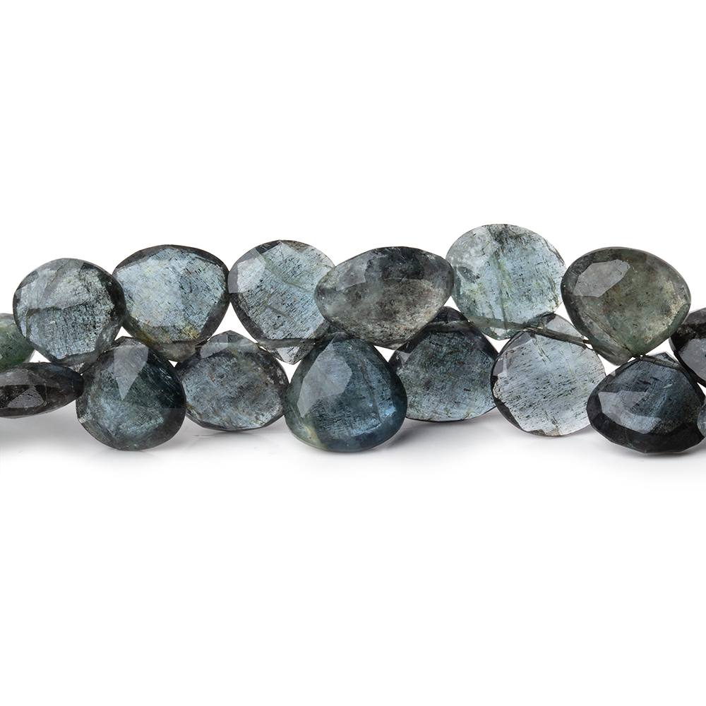 5-10mm Black Moss Aquamarine Faceted Heart Beads 9 inch 72 pieces AA (ONLINE ORDER ONLY)