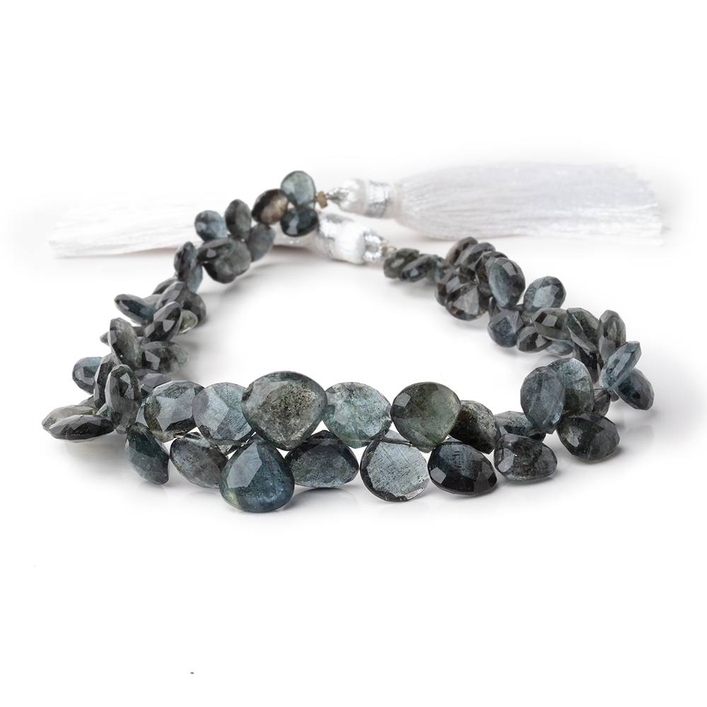 5-10mm Black Moss Aquamarine Faceted Heart Beads 9 inch 72 pieces AA (ONLINE ORDER ONLY)