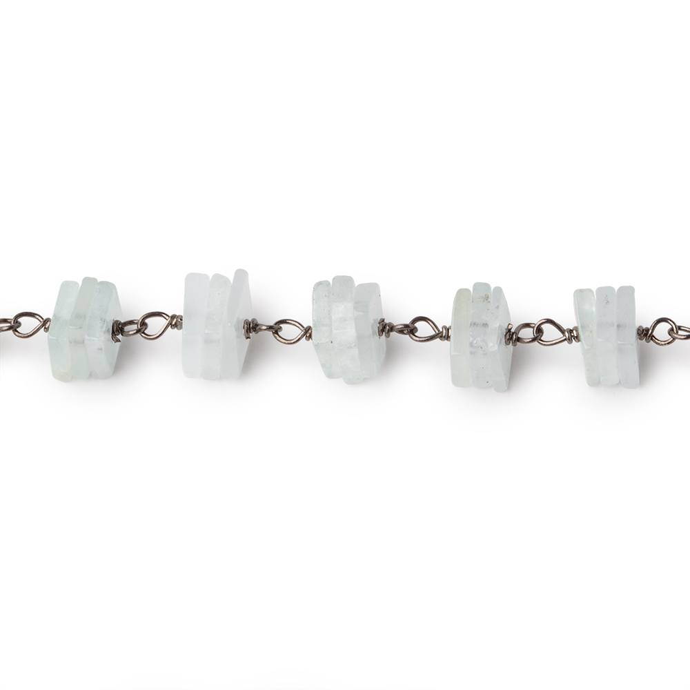 5-5.5mm Aquamarine Square Heishi Trio on Black Gold .925 Silver Chain (ONLINE ORDER ONLY)