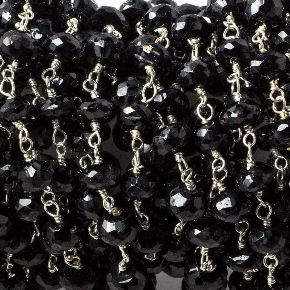 5-5.5mm Black Spinel faceted rondelle Silver Chain by the foot 34 pieces (ONLINE ORDER ONLY)