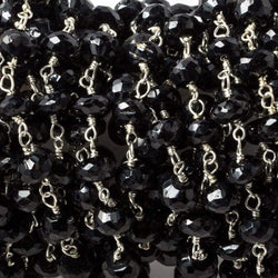 5-5.5mm Black Spinel faceted rondelle Silver Chain by the foot 34 pieces (ONLINE ORDER ONLY)