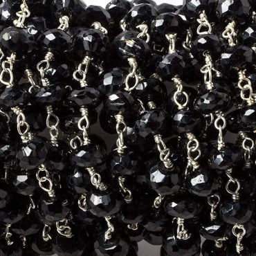 5-5.5mm Black Spinel faceted rondelle Silver Chain by the foot 34 pieces (ONLINE ORDER ONLY)