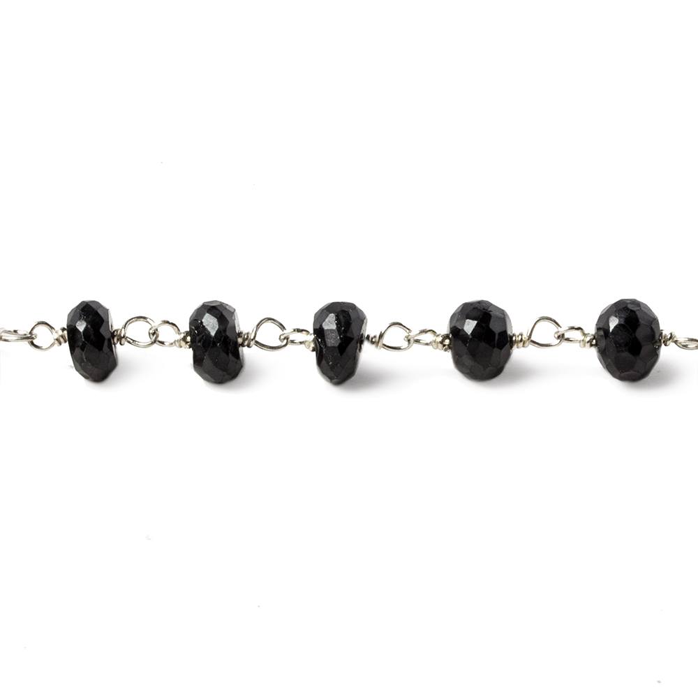 5-5.5mm Black Spinel faceted rondelle Silver Chain by the foot 34 pieces (ONLINE ORDER ONLY)