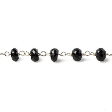 5-5.5mm Black Spinel faceted rondelle Silver Chain by the foot 34 pieces (ONLINE ORDER ONLY)