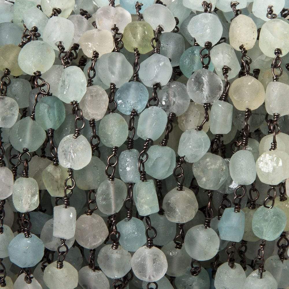 6-6.5mm Matte Aquamarine & Beryl coin Black Gold Chain 31 pieces (ONLINE ORDER ONLY)