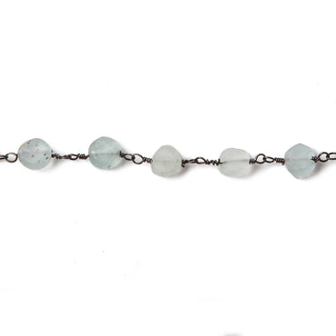 6-6.5mm Matte Aquamarine & Beryl coin Black Gold Chain 31 pieces (ONLINE ORDER ONLY)