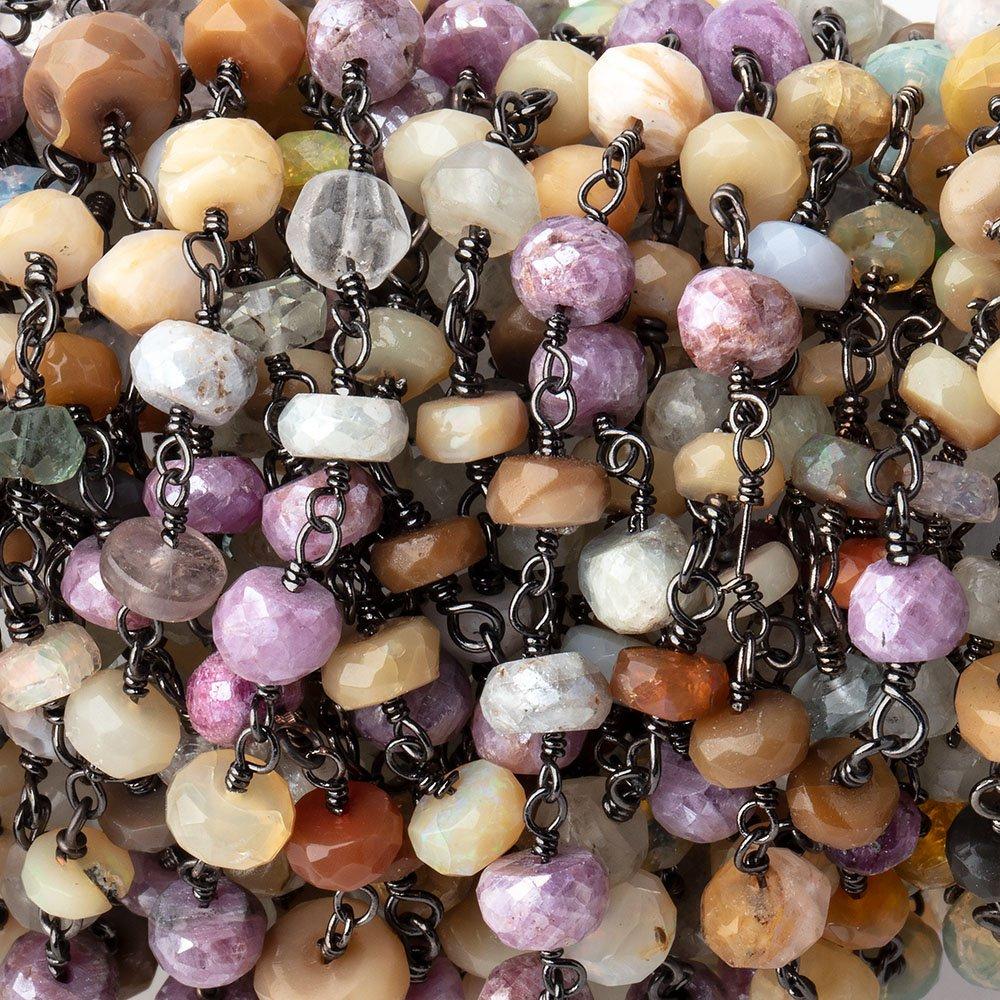 5-5.5mm Multi Gemstone Faceted Rondelles on Black Gold .925 Chain (ONLINE ORDER ONLY)
