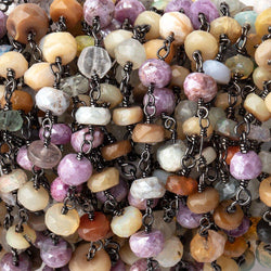 5-5.5mm Multi Gemstone Faceted Rondelles on Black Gold .925 Chain (ONLINE ORDER ONLY)