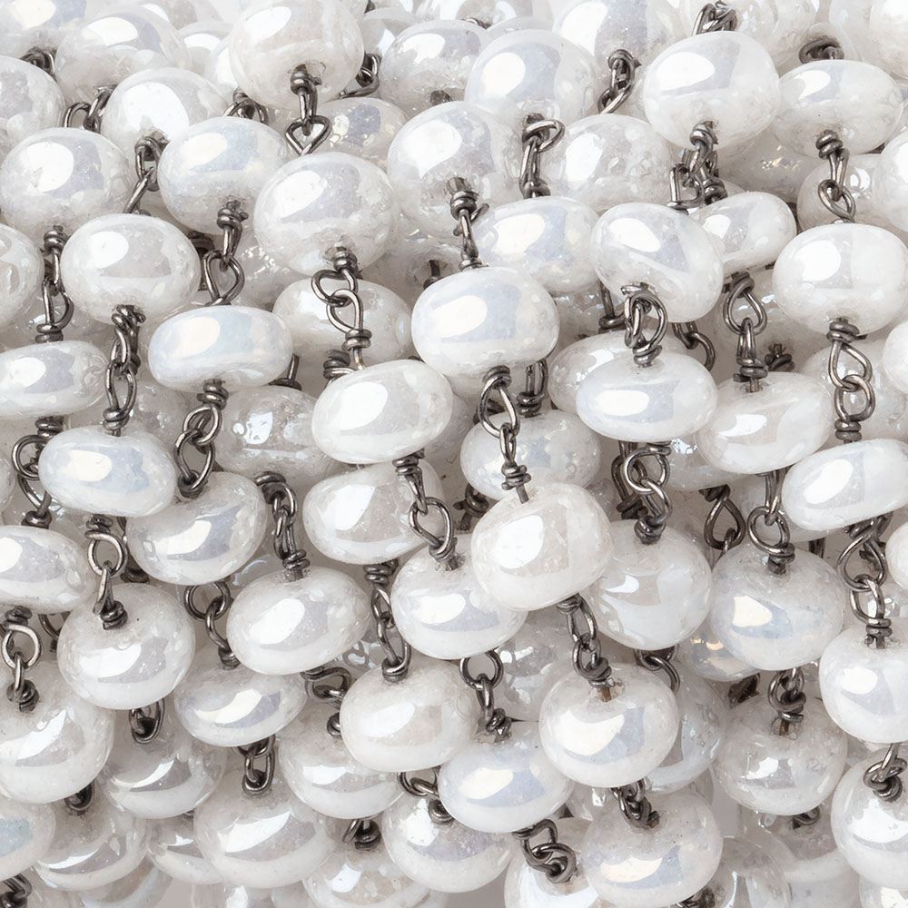 5-5.5mm Mystic White Quartz Plain Rondelles on Black Gold over .925 Silver Chain (ONLINE ORDER ONLY)