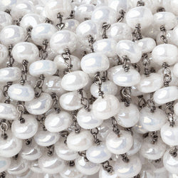 5-5.5mm Mystic White Quartz Plain Rondelles on Black Gold over .925 Silver Chain (ONLINE ORDER ONLY)