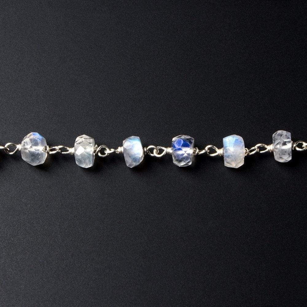 5-5.5mm Rainbow Moonstone rondelle .925 Silver Chain by the foot 38 pieces (ONLINE ORDER ONLY)