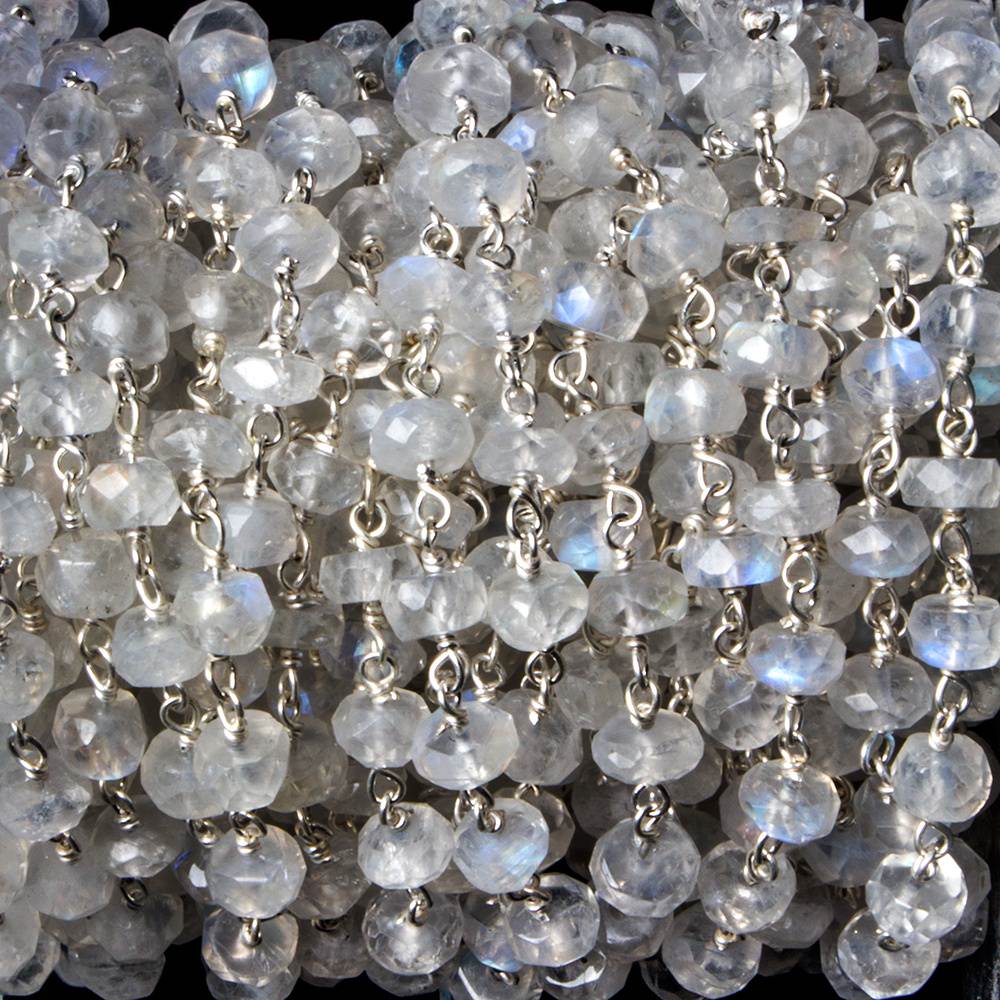 5-5.5mm Rainbow Moonstone rondelle .925 Silver Chain by the foot 38 pieces (ONLINE ORDER ONLY)