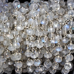 5-5.5mm Rainbow Moonstone rondelle .925 Silver Chain by the foot 38 pieces (ONLINE ORDER ONLY)
