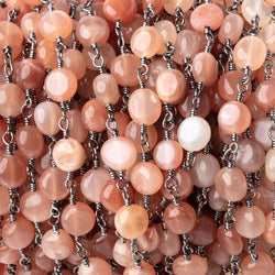 5-6.5mm Angel Skin Moonstone Plain Coins on Black Gold Plated Chain (ONLINE ORDER ONLY)
