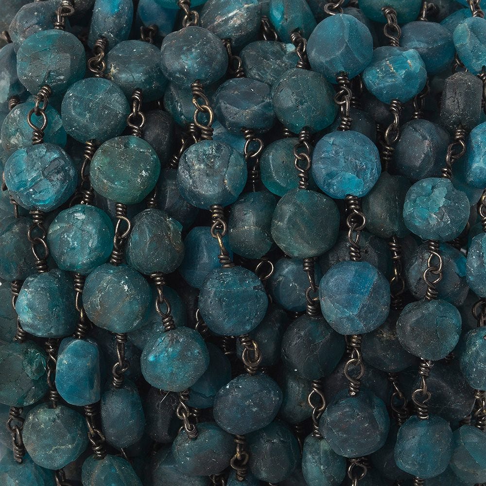 5-6.5mm Matte Apatite plain coin Black Gold plated Chain by the foot 27 beads (ONLINE ORDER ONLY)