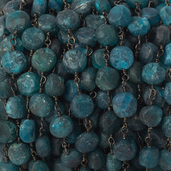 5-6.5mm Matte Apatite plain coin Black Gold plated Chain by the foot 27 beads (ONLINE ORDER ONLY)