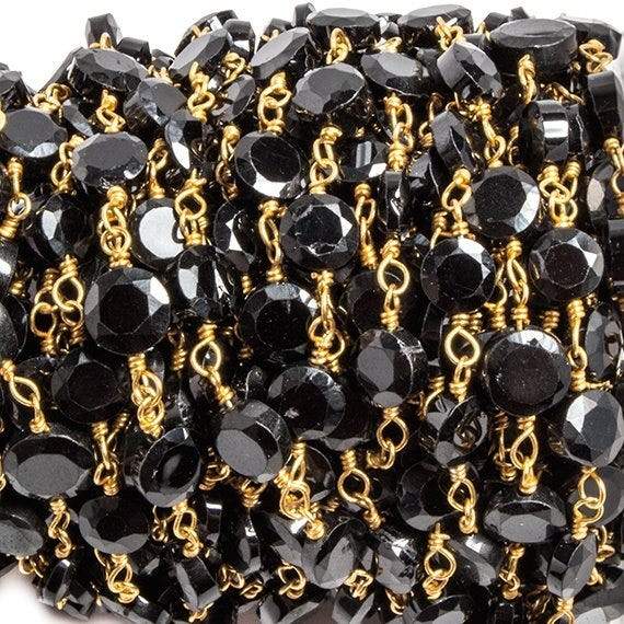5-6mm Black Spinel bezel faceted coin Gold plated Chain by the foot 27 pcs (ONLINE ORDER ONLY)
