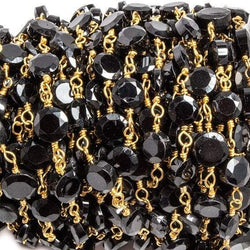 5-6mm Black Spinel bezel faceted coin Gold plated Chain by the foot 27 pcs (ONLINE ORDER ONLY)