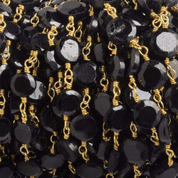 5-6mm Black Spinel bezel faceted coin Gold plated Chain by the foot 27 pcs (ONLINE ORDER ONLY)