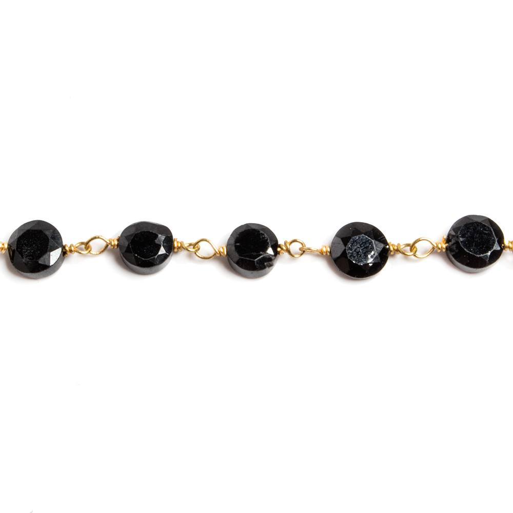 5-6mm Black Spinel bezel faceted coin Gold plated Chain by the foot 27 pcs (ONLINE ORDER ONLY)