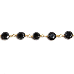 5-6mm Black Spinel bezel faceted coin Gold plated Chain by the foot 27 pcs (ONLINE ORDER ONLY)