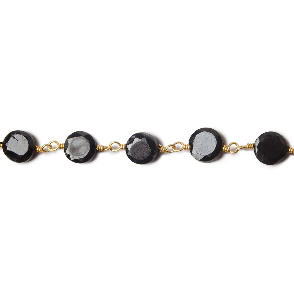 5-6mm Black Spinel bezel faceted coin Gold plated Chain by the foot 27 pcs (ONLINE ORDER ONLY)
