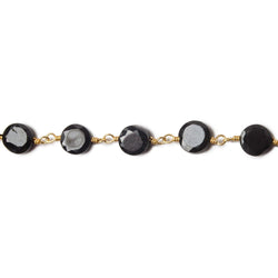 5-6mm Black Spinel bezel faceted coin Gold plated Chain by the foot 27 pcs (ONLINE ORDER ONLY)