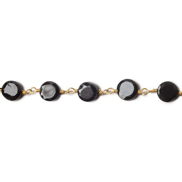 5-6mm Black Spinel bezel faceted coin Gold plated Chain by the foot 27 pcs (ONLINE ORDER ONLY)