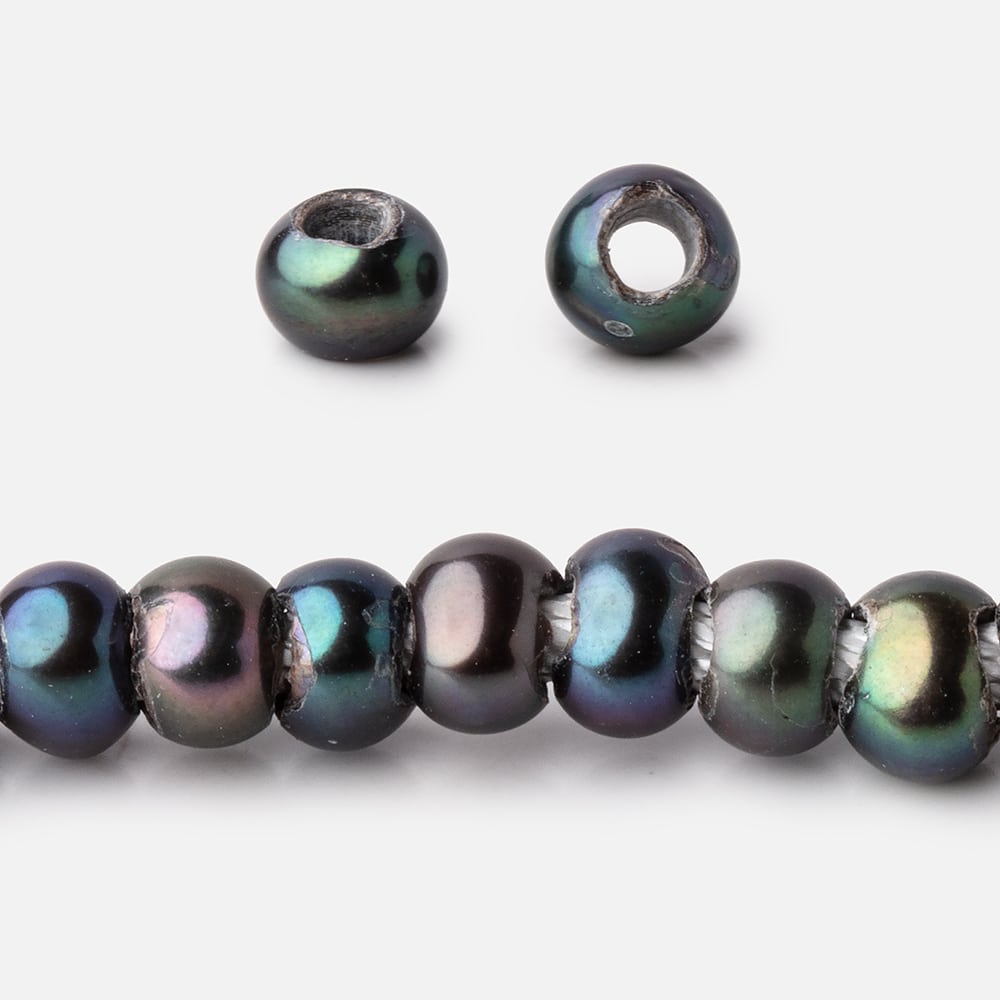 5-6mm Blue Peacock Off Round 2.5mm Large Hole Pearls 95 Beads (ONLINE ORDER ONLY)