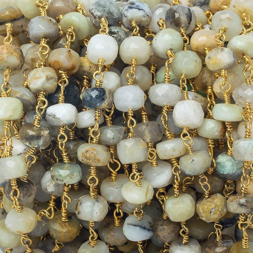 5-6mm Blue Peruvian Opal faceted rondelle Gold Chain by the foot 30 pieces (ONLINE ORDER ONLY)