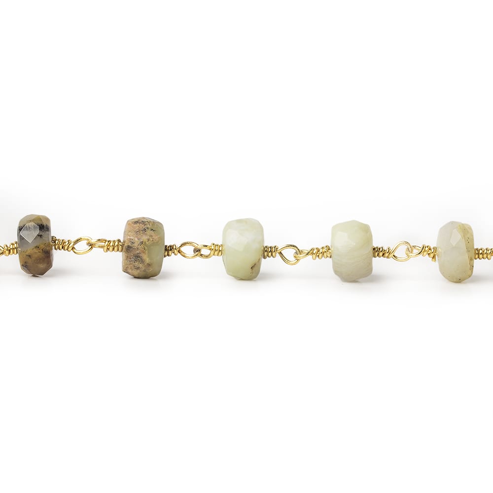 5-6mm Blue Peruvian Opal faceted rondelle Gold Chain by the foot 30 pieces (ONLINE ORDER ONLY)