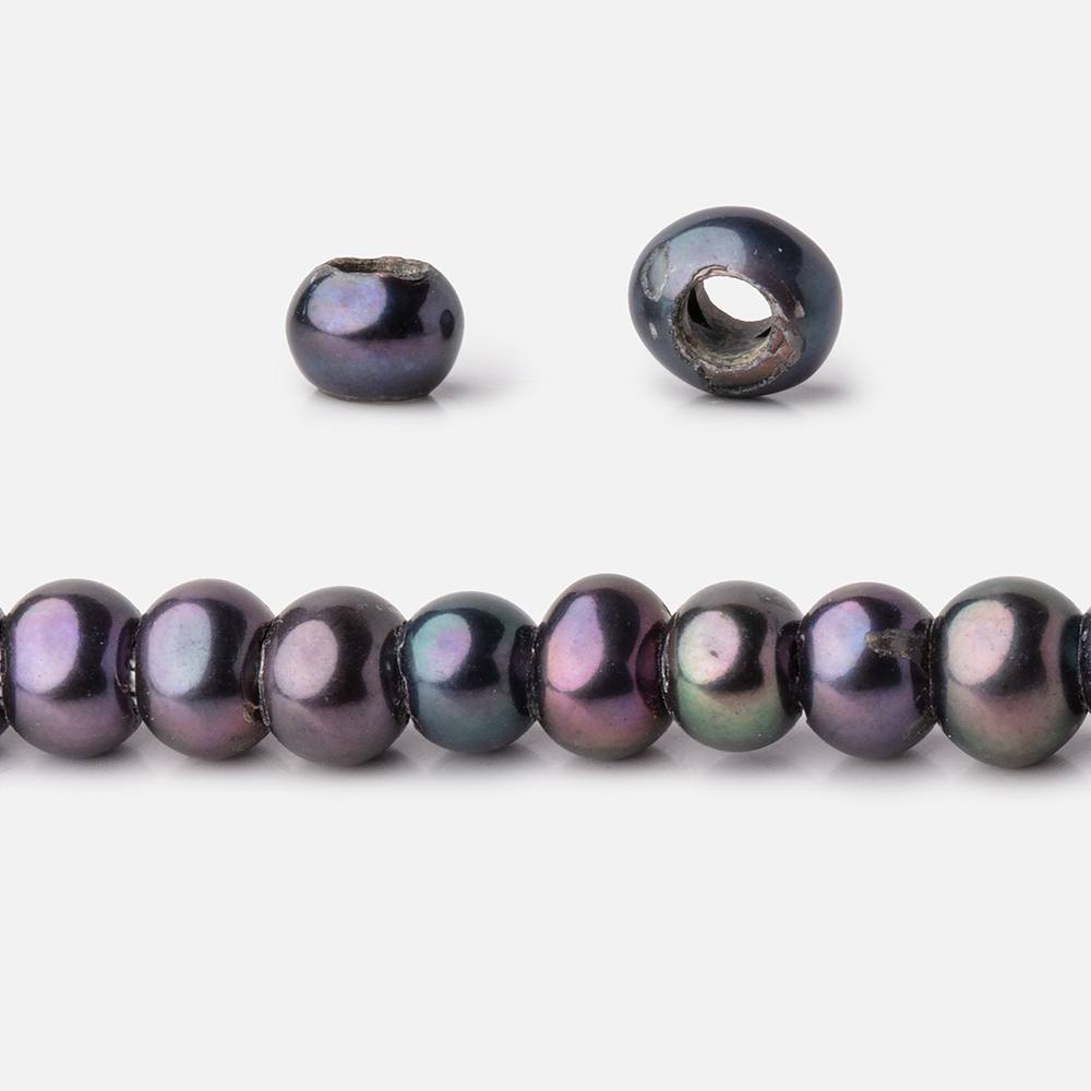 5-6mm Dark Peacock Off Round 2.5mm Large Hole Pearls 15 inch 90 Beads (ONLINE ORDER ONLY)