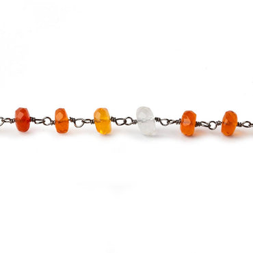 4.5mm Multi Color Fire Opal faceted rondelle Black Gold .925 Chain by the foot (ONLINE ORDER ONLY)
