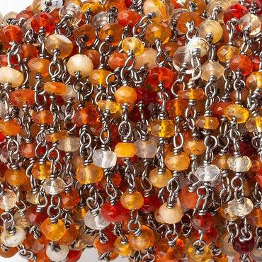 2.5-3mm Multi Color Fire Opal faceted rondelle Black Gold .925 Chain by the foot (ONLINE ORDER ONLY)